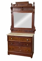 Walnut Eastlake Dresser with Marble Top