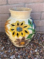 Pottery Planter with Painted Tulips