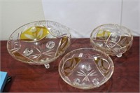 Set of 3 Cut Glass Footed Bowl