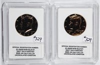 2  2020-D  24KT Gold Plated  Kennedy Half Dollars