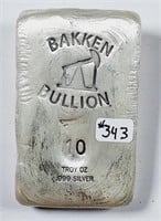 Bakken Bullion  10 troy oz .999 silver bar  Unique