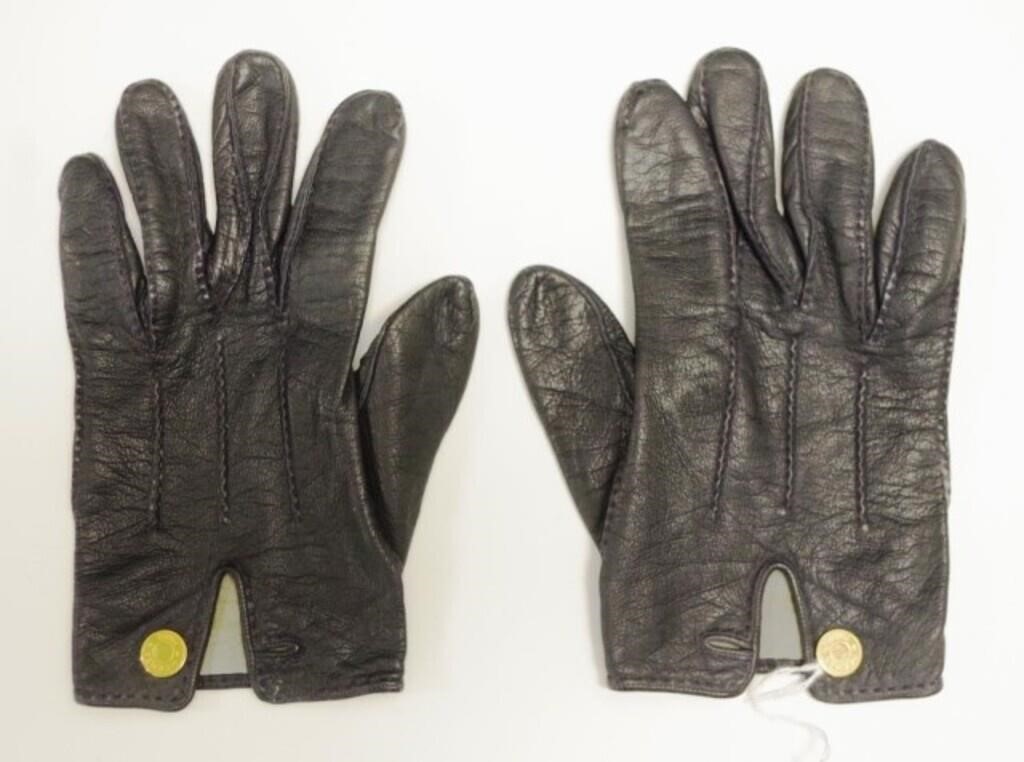 Pair of Hermes black leather gloves