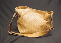 Pearl tan leather woven handbag