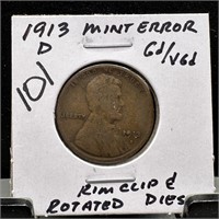 1913-D WHEAT PENNY CENT ERRORS ROTTED DIES