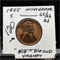 1955-S WHEAT PENNY CENT "BIEE" CUD VARIETY