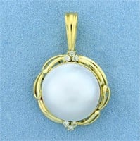 Large Mabe Pearl and Diamond Statement Pendant in