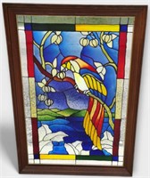 Framed Parrot Colored Glass Window Pane