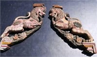 Pair of Wood Carved Temple Yali Lion Dragons