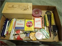 Foremost Wooden Box, Coca Cola, Hamm's Cards,