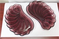 Set of Two Shell Form Amethyst Glass Plate