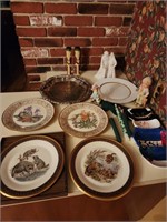 4 Lenox plates, silver plate tray, Santa candle