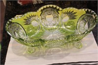 Green Cut Glass Fruit Bowl