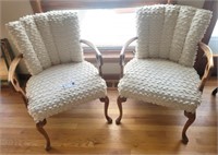 White Fringe Arm Chairs w/ Unique Arms **