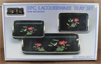 3pc. Vintage Lacquerware Tray Hand Decorated