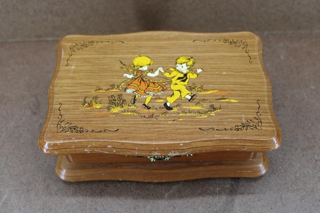 Vintage Wooden Sankyo Music Jewelry Box