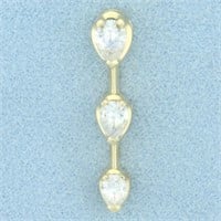 1ct Pear 3 Stone Diamond Pendant in 14k Yellow Gol