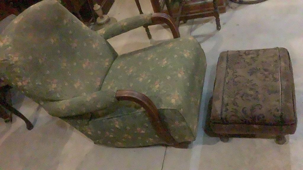 Antique Upholstered Rocking Chair & Ottoman