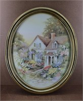 Gold Oval Framed Cottage Print