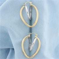 Abstract Heart Hoop Earrings in 14k White and Yell