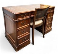 Lot: Sligh Leather Top Desk w/ Upholstered Chair.