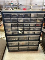 Organizer with bins full of bolts and more