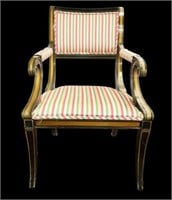Regency Style Armchair w/ Striped Upholstery.