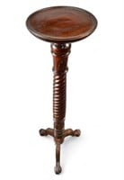 Mahogany Wood Pedestal w/ Ball & Claw Feet.