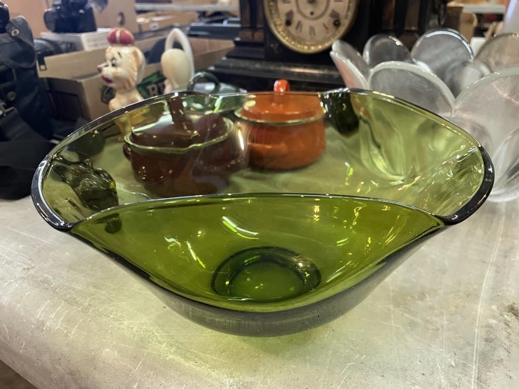 Green blown glass bowl