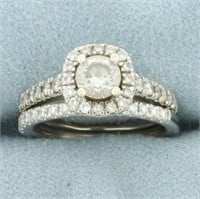Diamond Halo Engagement and Wedding Band Ring Brid