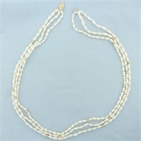 Triple Strand Baroque Pearl and Gold Bead Necklace