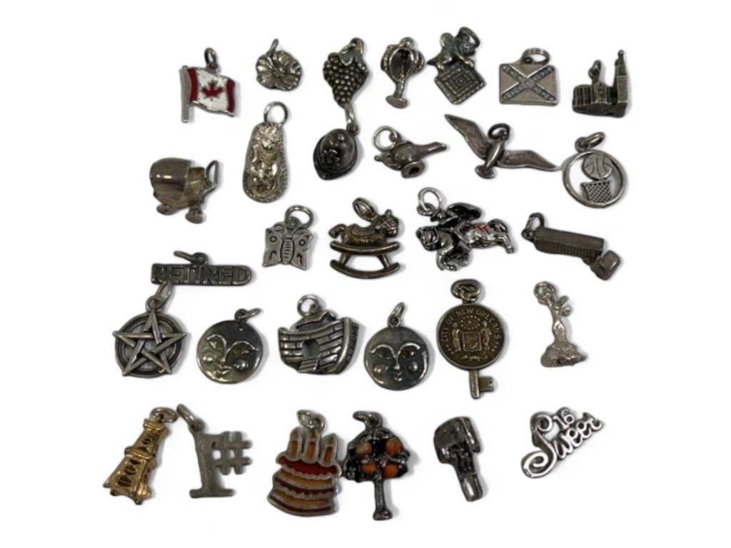 30 Vintage Sterling Silver Charms