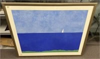 Andrew Bucci Large Watercolor of Boat on Horizon