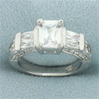 Emerald Cut CZ Engagement Ring in 14k White Gold