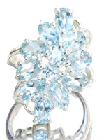 Natural 5.78 ct Blue Topaz Waterfall Ring