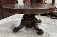 Late 1800's Antique Oak Paw Footed Pedestal Table
