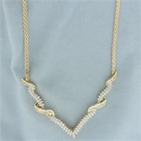 Italian Baguette and Round Diamond V Necklace in 1