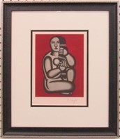 NUDE ON RED PRINT PLATE SIGN BY F LEDGER