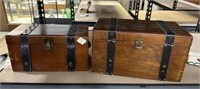 Two Decorative Wood Leather Strap Boxes