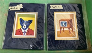 Two George Rodrigue Blue Dog Matted Prints