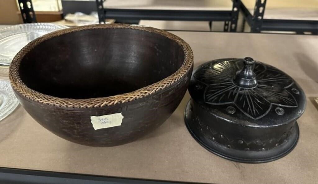 Tribal Style Wood Bowl and Trinket Box