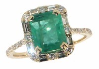 14k Gold 3.01 ct Natural Emerald & Diamond Ring