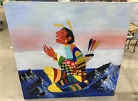 Large Canvas Painting of Native American