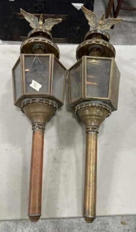 Pair of Vintage Brass Outdoor Gas Lanterns