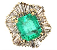 18k Gold 7.69 ct Natural Emerald & Diamond Ring