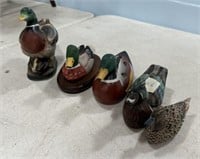 Collection of Wood and Porcelain Mini Duck Sculptu