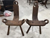 Two Primitive Hand Crafted Birthing Stools