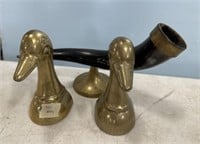Brass Duck Bookends and India Brass Ox Horn