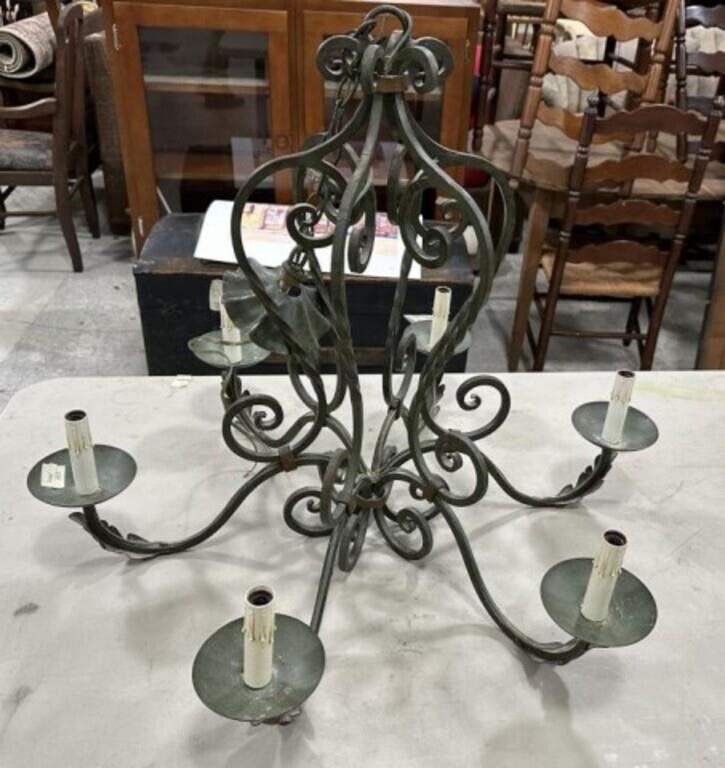 Wrought Iron 6 Arm Chandelier