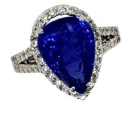 14k Gold 5.36 ct Pear Tanzanite & Diamond Ring