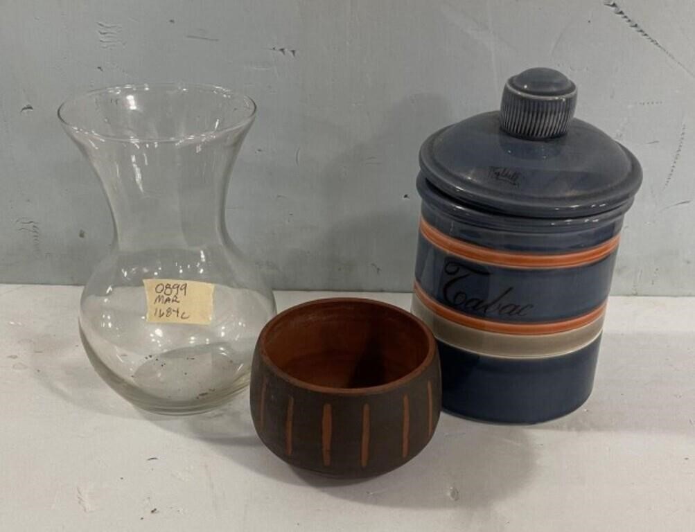 Flower Vase, Canister and Ceramic Bowl